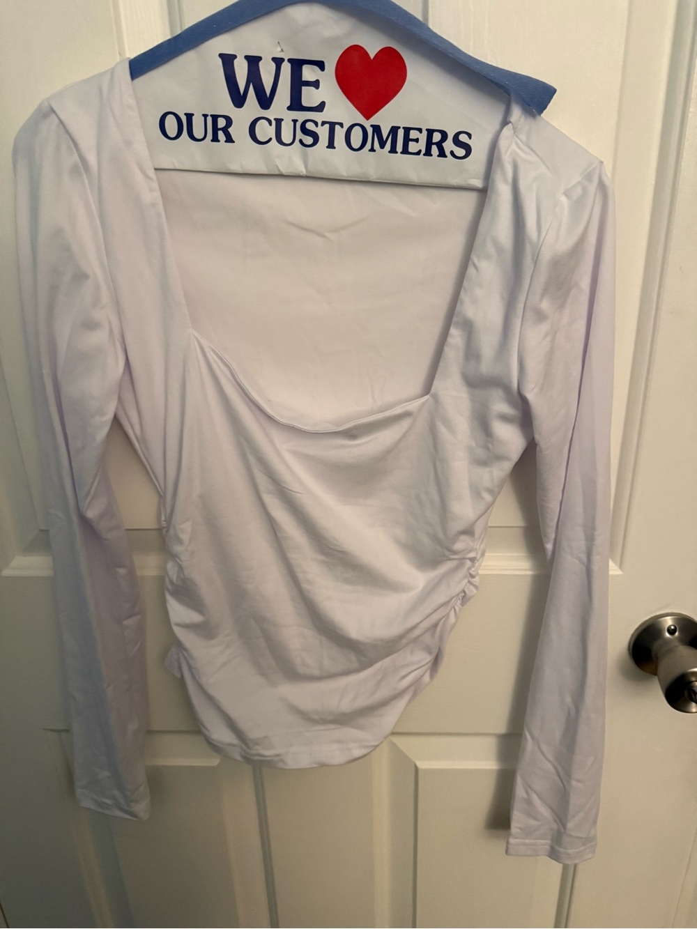 White Women's Long Sleeve Ruched Scoop Neck Top